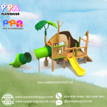 เครื่องเล่นสนามไม้-ชุดบ้านไม้ท่อสไลด์หรรษา
